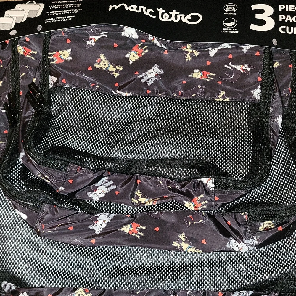 Marc Tetro Black Packing Cubes with Dog Print And Hearts Te